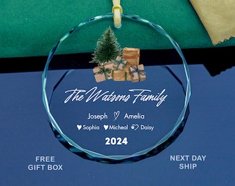 Personalized Family Christmas Glass Ornaments with Pet Name, Family Christmas Tree Keepsake, Family Christmas Tree Ornament, Family Gifts