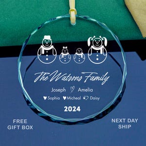 Custom Family Snowman Glass Ornament: Personalized Christmas Keepsake