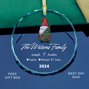 Custom Family Christmas Glass Ornament: Gnome Keepsake