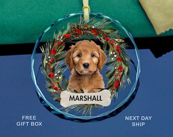 Custom Dog Photo Glass Ornament 2025 | Personalized Pet Lover Keepsake Gifts