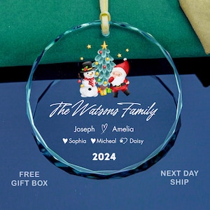Custom Family Christmas Glass Ornament: Snowman & Santa Keepsake