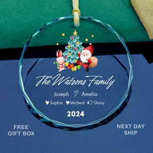 Custom Family Christmas Glass Ornament: Santa Rabbit Keepsake