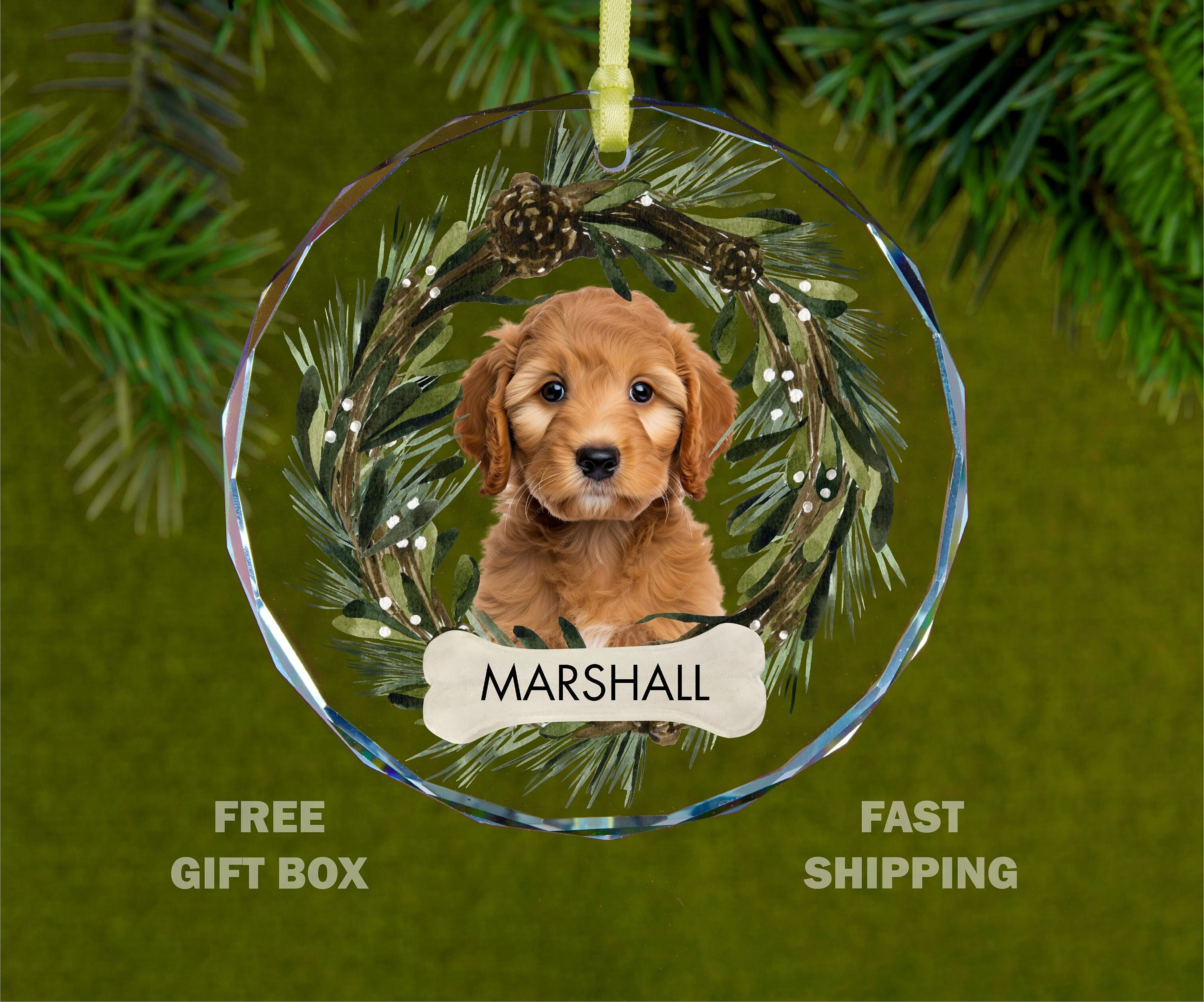 Custom Dog Glass Ornament, Personalized Pet Christmas Ornament, Pet Memorial Ornament, Cat Christmas Photo Ornament, Pet Portrait Name Gifts