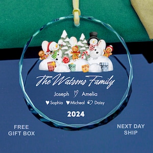Personalized Family Christmas Glass Ornament: Snowman Keepsake with Pet Name