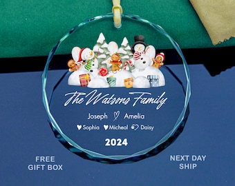 Personalized Family Christmas Glass Ornaments with Pet Name, Family Christmas Tree Keepsake, Family Snowman Ornament, Family Ornament Gifts