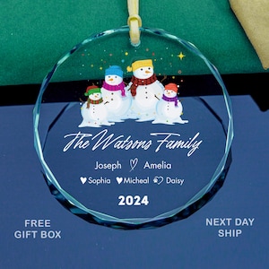 Custom Family Snowman Glass Ornament: Christmas Tree Keepsake