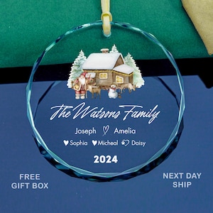 Personalized Family Christmas Glass Ornament: Santa Snowman Keepsake