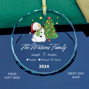 Custom Family Christmas Glass Ornament: Snowman & Pet Name Keepsake