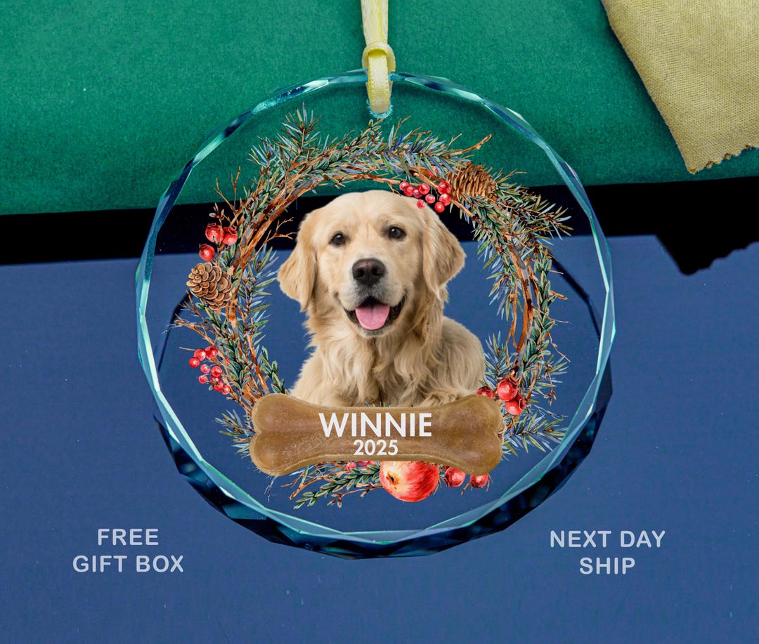 Custom Pet Photo Christmas Glass Ornament 2025, Personalized Dog ...