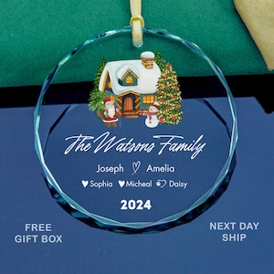 Custom Family Christmas Glass Ornament: Snowman & Santa Keepsake
