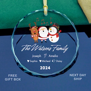 Personalized Family Christmas Ornament: Glass Snowman & Reindeer Keepsake