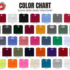 Tabla de colores Gildan 18000 / Maqueta editable de sudadera de cuello redondo Gildan de los 37 colores de Gildan USA de 2024 / Tabla de colores de sudaderas unisex