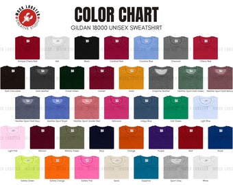 Gildan 18000 Color Chart | Editable Gildan Crewneck Sweatshirt Mockup of All 37 2024 Gildan USA Colors | Unisex Sweatshirt Color Chart
