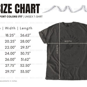 Comfort Colors 1717 Size Chart | C1717 T-Shirt Size Chart With Pepper Flat Lay TShirt Mockup | Comfort Colors 1717 Size Guide