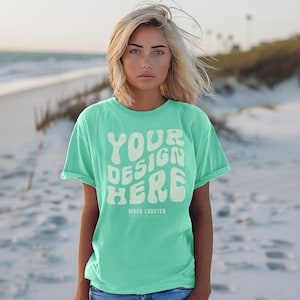 Island Reef Comfort Colors 1717 Summer Beach Mockup | Travel Vacation Holiday CC1717 Female Model Oversized T-Shirt Mock-Up, Casual Mocks