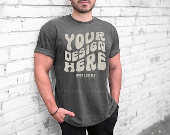 Camisa Pepper para hombre Comfort Colors 1717, camiseta masculina simulada, pared de ladrillo blanca.