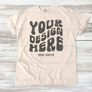 Comfort Colors 1717 Ivory Mockup | Flat Lay Comfort Color C1717 T-Shirt Mock-Up | Trendy Natural Wood Floor Flatlay Canva TShirt Mock