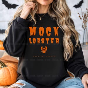 Gildan 18000 Halloween-mockup | G180 svart tröja, höstmysig överdimensionerad rund hals, trendig avslappnad bohemisk hösttröjamock