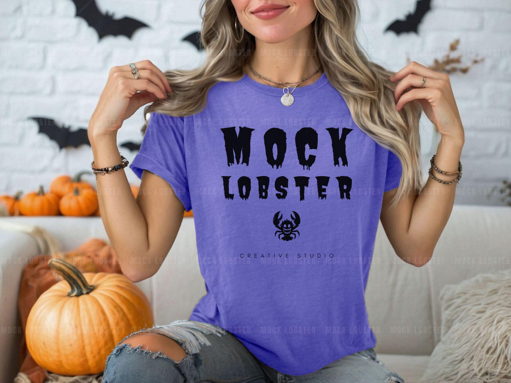 Comfort Colors 1717 Halloween Mockup: Violet Oversized Tee (Digital Download)