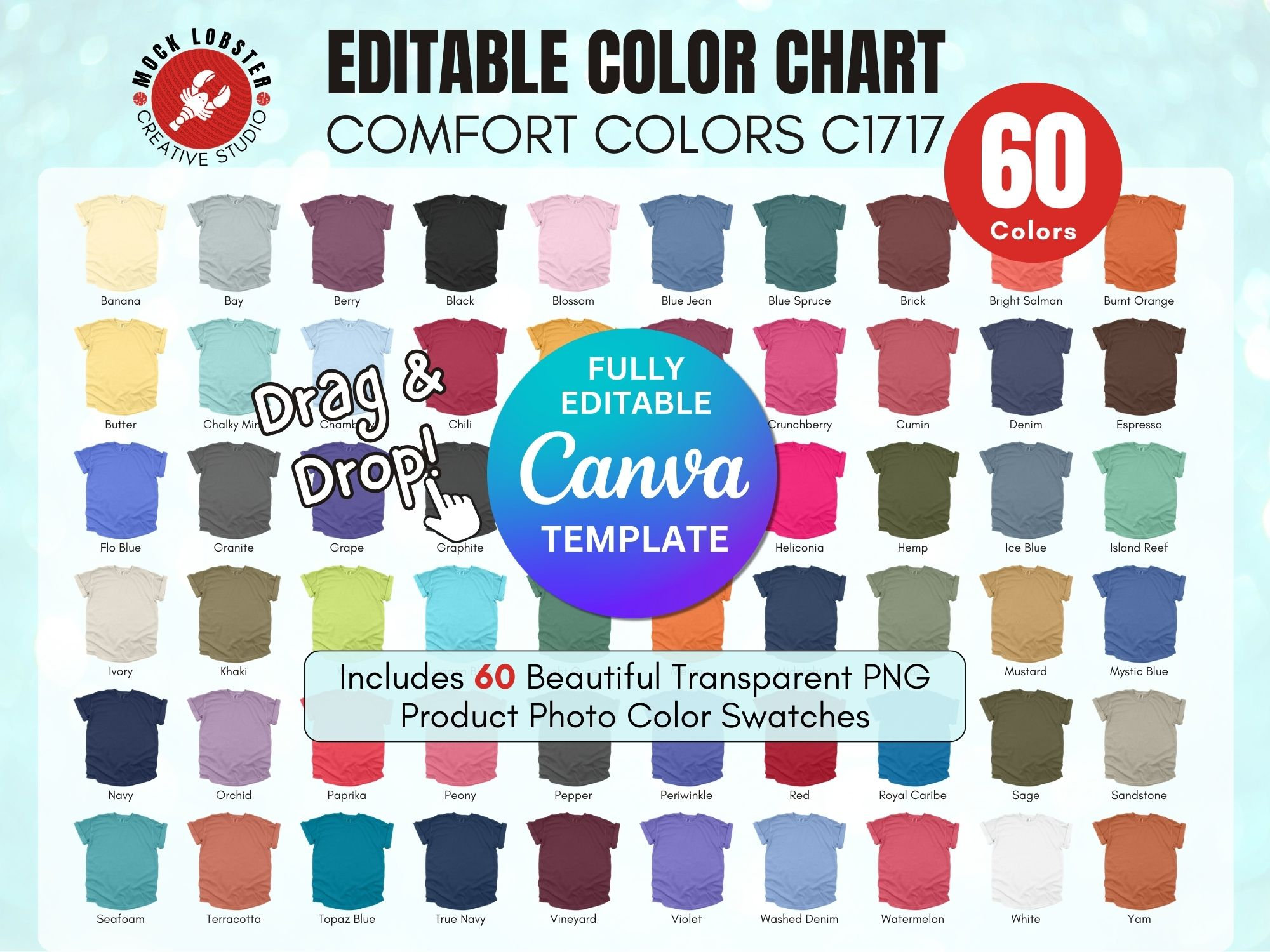 Comfort Colors 1717 Color Chart | Editable Canva Template, C1717 Color ...