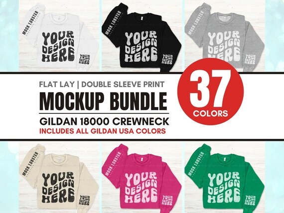 Gildan 18000 Sleeve Mockup Bundle Flat Lay Sweatshirt | Both Left & Right Sleeve Print Flatlay Mock-Up, Gildan G180 Crew Floor Folded Mock