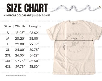 Comfort Colors 1717 T-shirt Size Chart: Ivory Flat Lay (digital