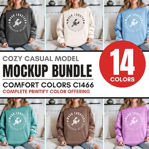 Comfort Colors 1466 Mockup Bundle | C1466 Model Mock-Ups, Lightweight Crewneck Sweatshirt Mock-Up | Boho Style, Simple Cozy Casual Aesthetic