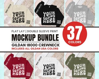 Gildan 18000 Sleeve Mockup Bundle Flat Lay Sweatshirt | Left & Right Sleeve Print Flatlay Mock-Up, Gildan G180 Crew Wood Floor Folded Mock