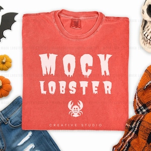 Comfort Colors 1717 Bright Salmon Halloween T-Shirt Mockup: Folded Flat Lay (Digital Download)