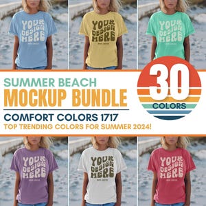 Comfort Colors 1717 Summer Beach Mockup Bundle | Travel Vacation Holiday CC1717 Female Model Oversized T-Shirt Mock-Up Bundle, Casual Mocks