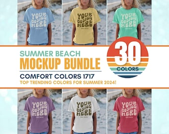 Comfort Colors 1717 Summer Beach Mockup Bundle | Travel Vacation Holiday CC1717 Female Model Oversized T-Shirt Mock-Up Bundle, Casual Mocks