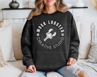 Comfort Colors 1466 Black Mockup | C1466 Model Mock-Up, Lightweight Crewneck Sweatshirt Mock | Boho Style, Simple Cozy Casual Aesthetic