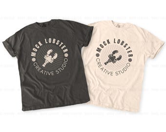Comfort Colors 1717 Pepper & Ivory Group Shirt Mockup | C1717 Couple Double T-Shirt Flat Lay | Simple Minimal Neutral Aesthetic