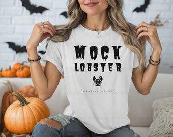 Comfort Colors Halloween Mockup: Weißes Oversized T-Shirt, Herbst Modell (Digitaler Download)