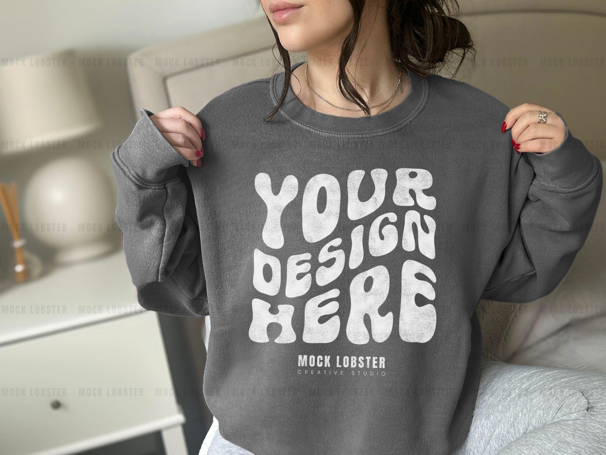 Gildan 18000 Charcoal Sweatshirt Mockup | Real Model Mock-Up G180 Crewneck Sweater | Neutral Casual Cozycore Simple Oversized Mock