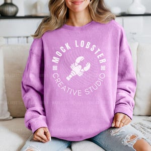 Comfort Colors 1466 Neon Violet Mockup | C1466 Model Mock-Up, Lightweight Crewneck Sweatshirt Mock | Boho Simple Cozy Casual Aesthetic