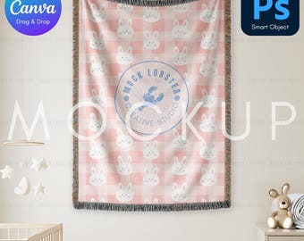 Bozza di coperta tessuta / Bozza di coperta tessuta per POD / Oggetto avanzato Photoshop PSD + Canva Trascina e rilascia PNG Printify / Cameretta per bambini
