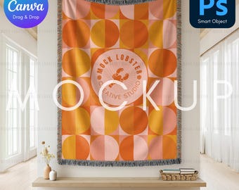 Bozza di coperta tessuta / Bozza di coperta tessuta per POD / Oggetto avanzato Photoshop PSD + Canva Drag & Drop PNG Printify / Arredamento per la casa