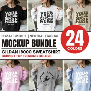 Gildan 18000 Sweatshirt Mockup Bundle | G180 Crewneck Real Model Mock-Up | Neutral Casual Cozycore | Simple Fall Winter Spring Summer Mocks