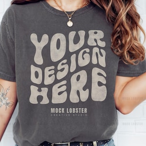 Comfort Colors 1717 Pfeffer Mockup | Modell Mockup Studio Foto C1717 Pepper Shirt, Übergroßes Comfort Color Tshirt, Retro Trendy Boho Mock-up Bild 1