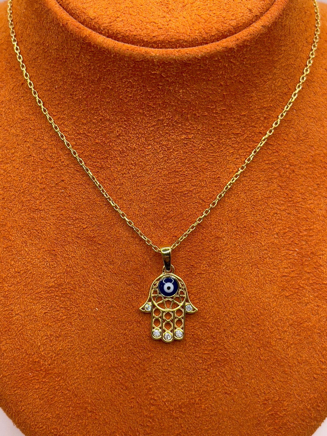 925 Sterling Silver Hamsa With Evil Eye Necklace There is Stone on Each ...