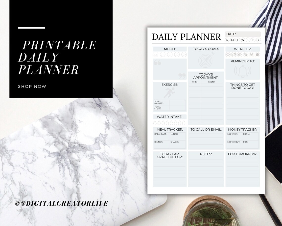 Printable Daily Planner: PDF Download, Daily Planner Sheet, Instant ...