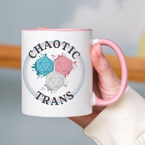 Customizable LGBTQ+ DND Class Alignment Accent Mug, Colorful Dice Queer Gift