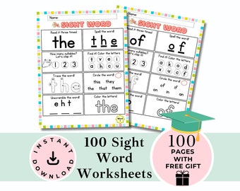 Kindergarten Sight Word Worksheets | Dolch & Fry Words (Instant Download)