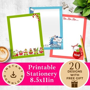 Papelería navideña imprimible sin forro, papel de escritura imprimible de invierno, membretes para niños, papelería navideña imprimible 8.5in x 11in DKR012