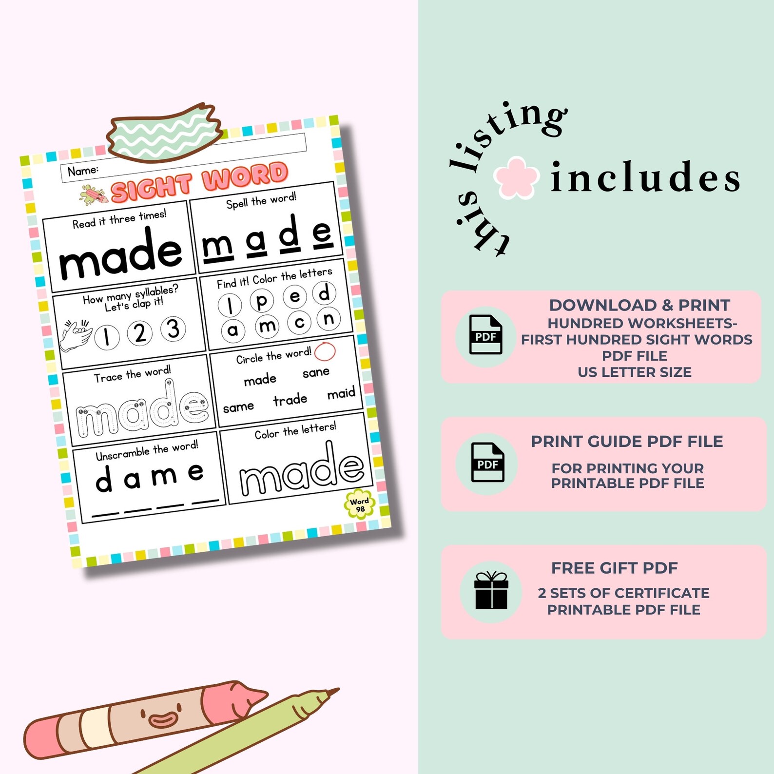 Sight Word Practice Worksheet | Kindergarten Sight Word Worksheets ...