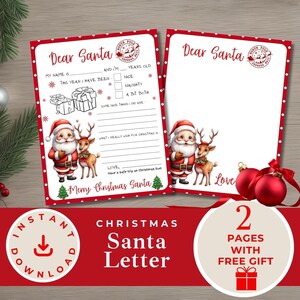 Carta a Santa imprimible / Lista de deseos de Navidad para niños / Papel con membrete de Santa estacionario / Carta para niños a Santa / Correo / Descarga instantánea-DKR002