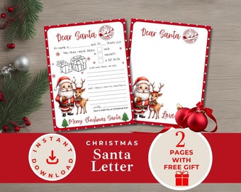 Kids Letter to Santa Printable | Christmas Wish List (Instant Download)