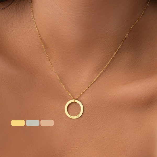 14K Gold Circle Necklace • Custom Circle Necklace • Circle Name Necklace • Personalized Circle Necklace • Name Necklace • Mothers Day Gift