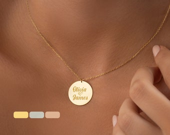 Gold Disc Necklace, Disc Name Necklace, Name Necklace, Initial Necklace, Mothers Day Gift from Daughter, Personalized Gifts for Women